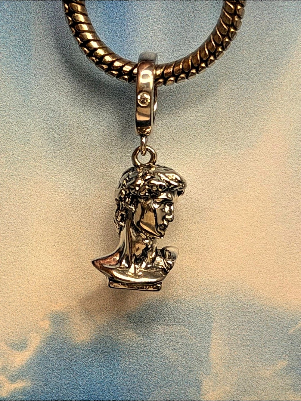 Sterling Silver statue of David bust charm Pendant Italy Michelangelo